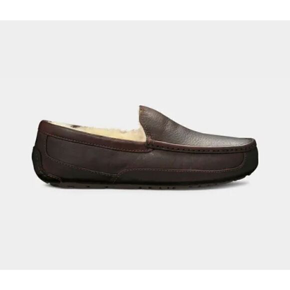 UGG Australia Men’s Leather Moccasin Faux Fur Lined Slipper 5396 US 9 Dark Brown - Picture 1 of 11